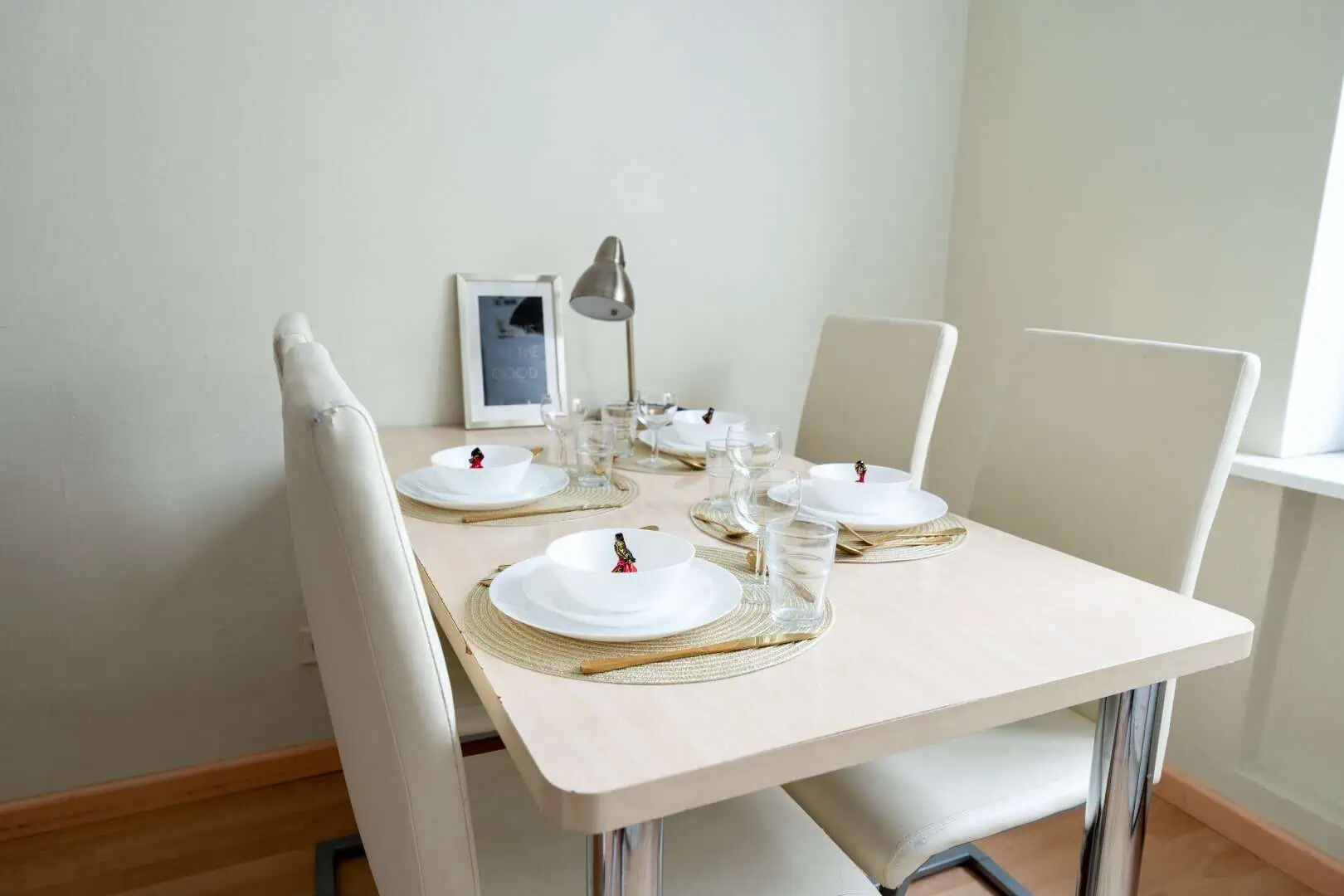 Modern dining table setup at Koolrooms Tallinn hotel in Estonia.